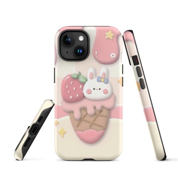 Cute Rabbit and Strawberry Ice Cream Tough Case for iPhone X XR XS SE 7 8 11 12 13 14 15 Pro Mini Plus Pro Max- tough case for iphone matte iphone 15 front 6555c105eb517.jpg