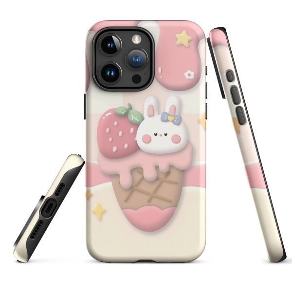 Cute Rabbit and Strawberry Ice Cream Tough Case for iPhone X XR XS SE 7 8 11 12 13 14 15 Pro Mini Plus Pro Max- tough case for iphone matte iphone 15 pro max front 6555c105eb7db.jpg